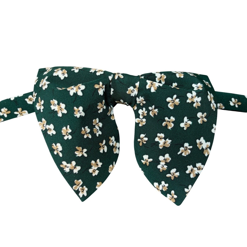 Dark Green Floral Floppy Bow Tie Adjustable Ditsy Print Pointed Wing Necktie